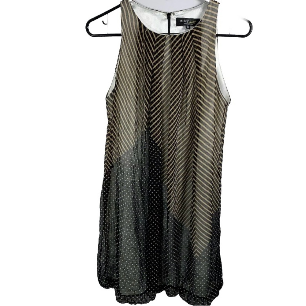 ABS Collection by Allen Schwartz 100% Silk Mini‎ Dress Sz 4 Wedding Black & Gold